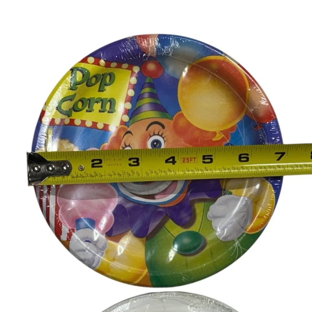 Creative Converting brand 2 sets of 8 popcorn & clown themed plates, 16 total!